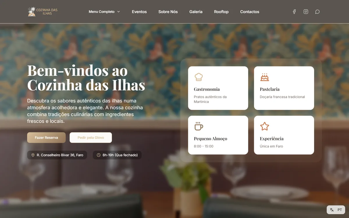 Página inicial de Cozinha das Ilhas